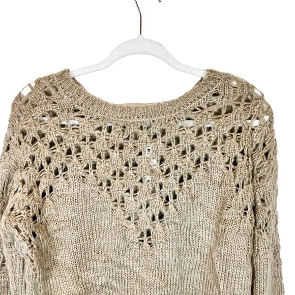 Joseph A. NWT Sweater L Womens Tan Open Knit Round Neck Pullover Size Large - Picture 5 of 7